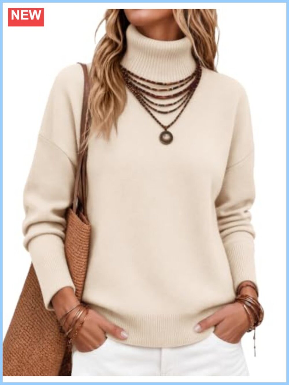 Women's Turtleneck Chunky Knit Oversized Sweater High Low Hem Pullover